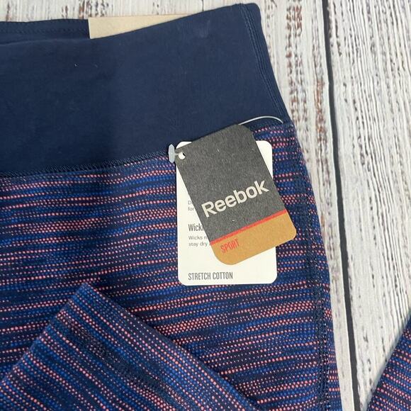 Reebok Stretch Cotton Tight Fit Yoga Fitness Pants Leggings sz Medium Blue Pink - Picture 3 of 6